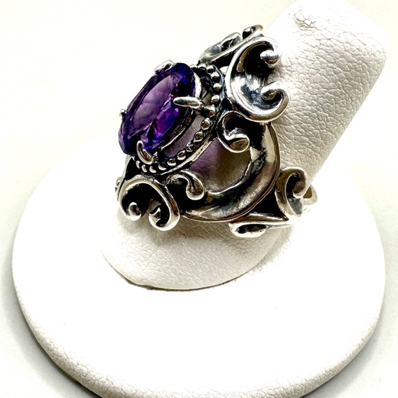 Carolyn Pollack Sterling Silver Amethyst Scroll Ring - Picture 3 of 6